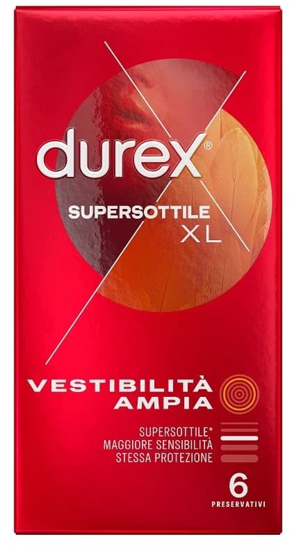 Durex Supersottile XL Profilattici Extra Large Extra Lubrificati 6 Unità