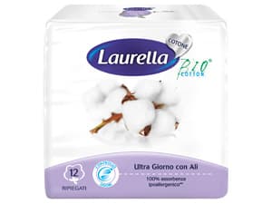 Laurella Ultra Giorno - Assorbenti Cotone con ali Ripiegati - 12 pezzi