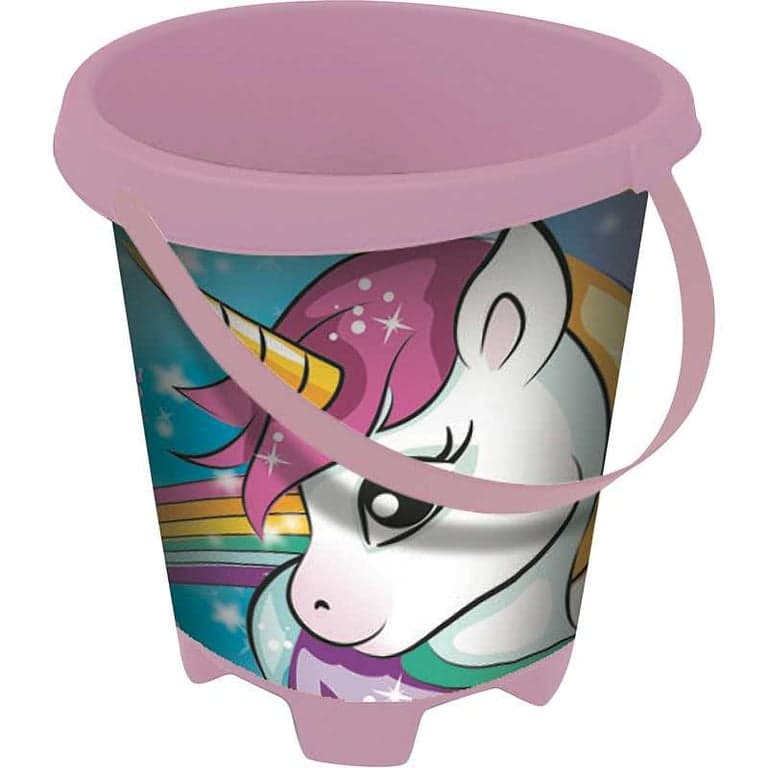 Secchiello da spiaggia Mondo Unicorn 17 cm plastica stampata manico rosa multicolore - Nuevo