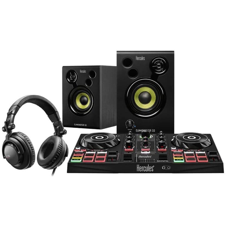 HERCULES DJLEARNING KIT per imparare a mixare e diventare un DJ Controller 2 deck+ altoparlanti attivi 2x15wRMS+ cuffie DJ - Nuevo