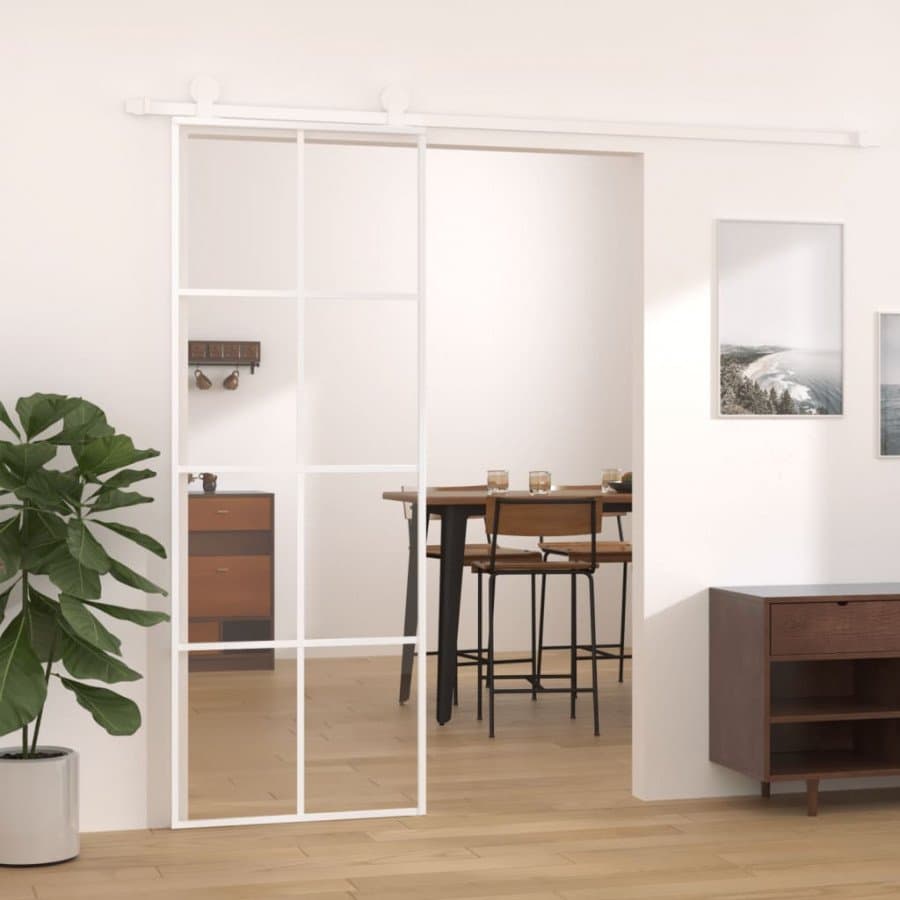 Vidaxl porta scorrevole in vetro esg e alluminio 76x205 cm bianca Edilizia Brico giardino animali
