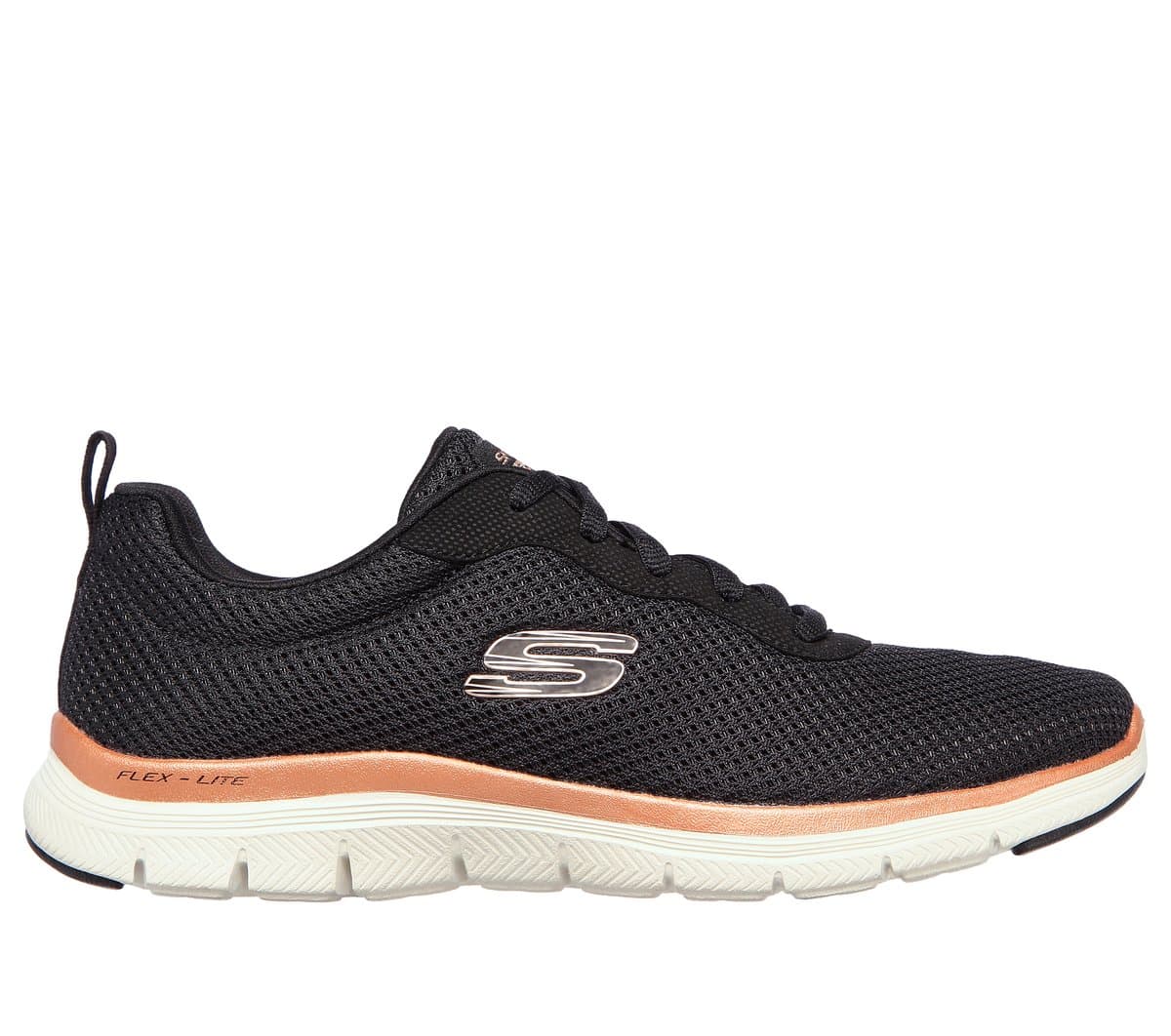 Skechers Donna Flex Appeal 4.0 - Brilliant View Sneaker in Nero/Rosa Oro, Taglia 39.5, Vegan