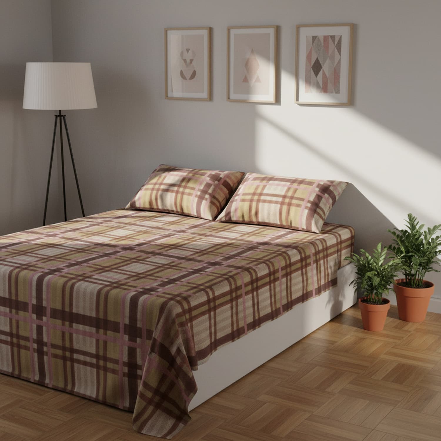 Completo letto matrimoniale tartan marrone