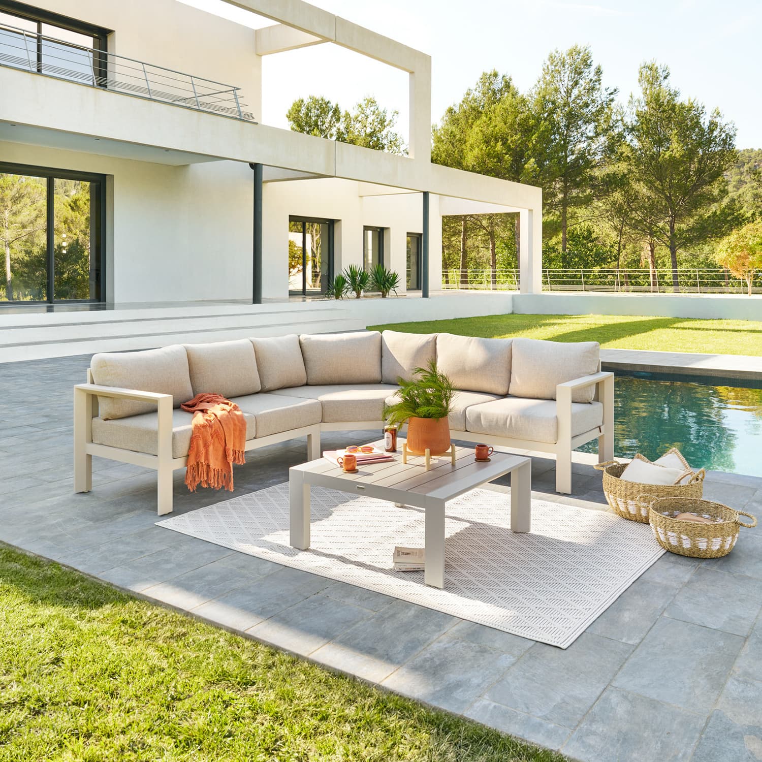 Salottino da giardino angolare beige Evasion