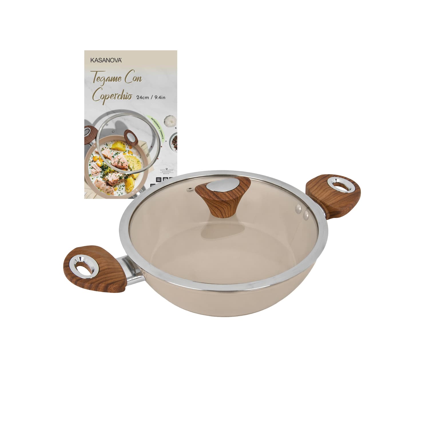 Tegame 24 cm coperchio taupe New Ceramic