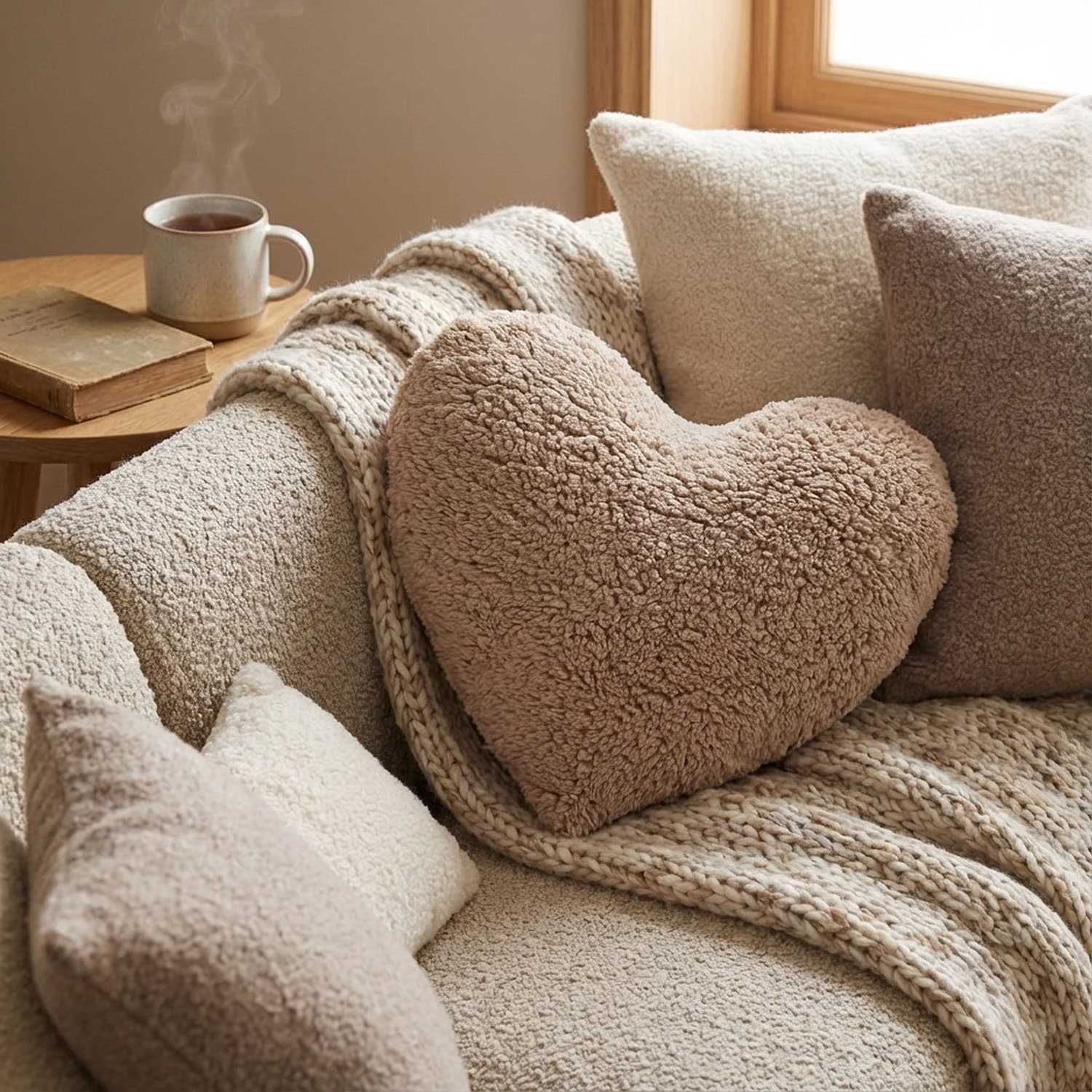 Cuscino cuore arredo cammello sherpa 30x50 cm