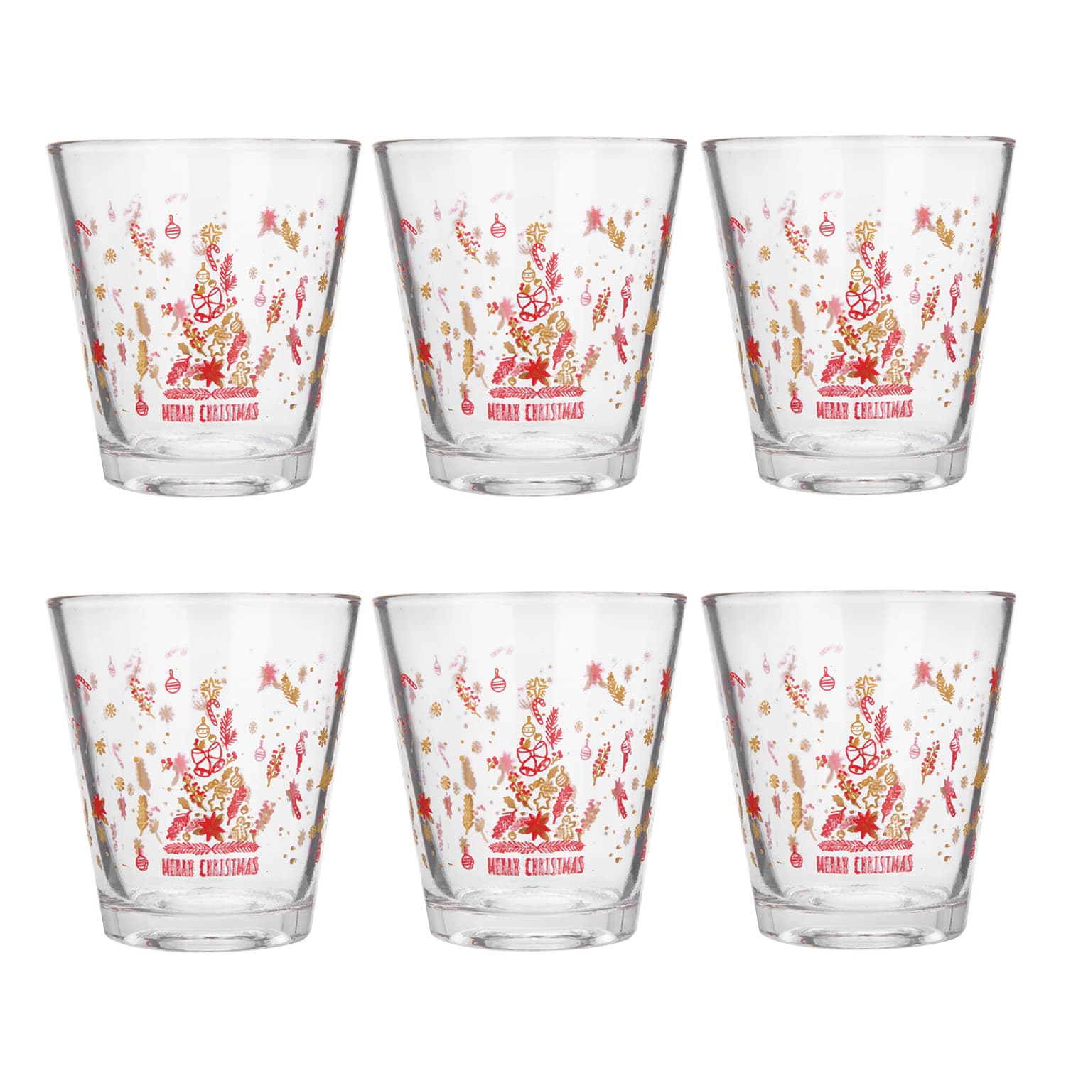 Set 6 bicchieri acqua Merry Christmas rosso