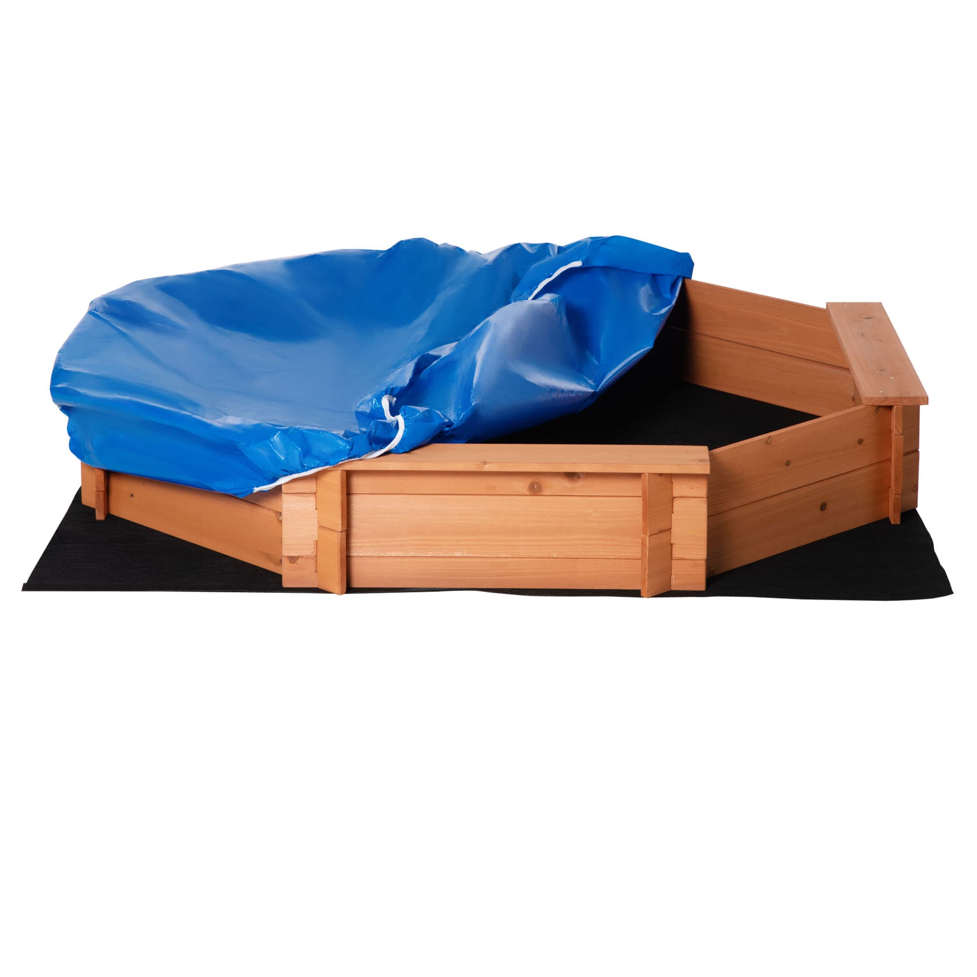 Outsunny Sabbiera per Bambini in Legno Ottagonale con Sedili e Copertura, Gioco da Giardino per Bambini 3-8 Anni, 139.5x139.5x21.5cm