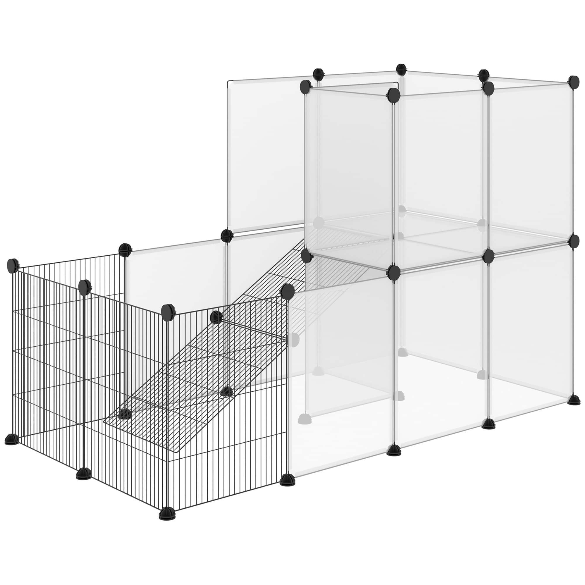 PawHut Recinto Modulare per Conigli, Cincillà e Porcellini d'India, Box per Animali di Piccole Dimensioni, 27 Pannelli Acciaio e Resina