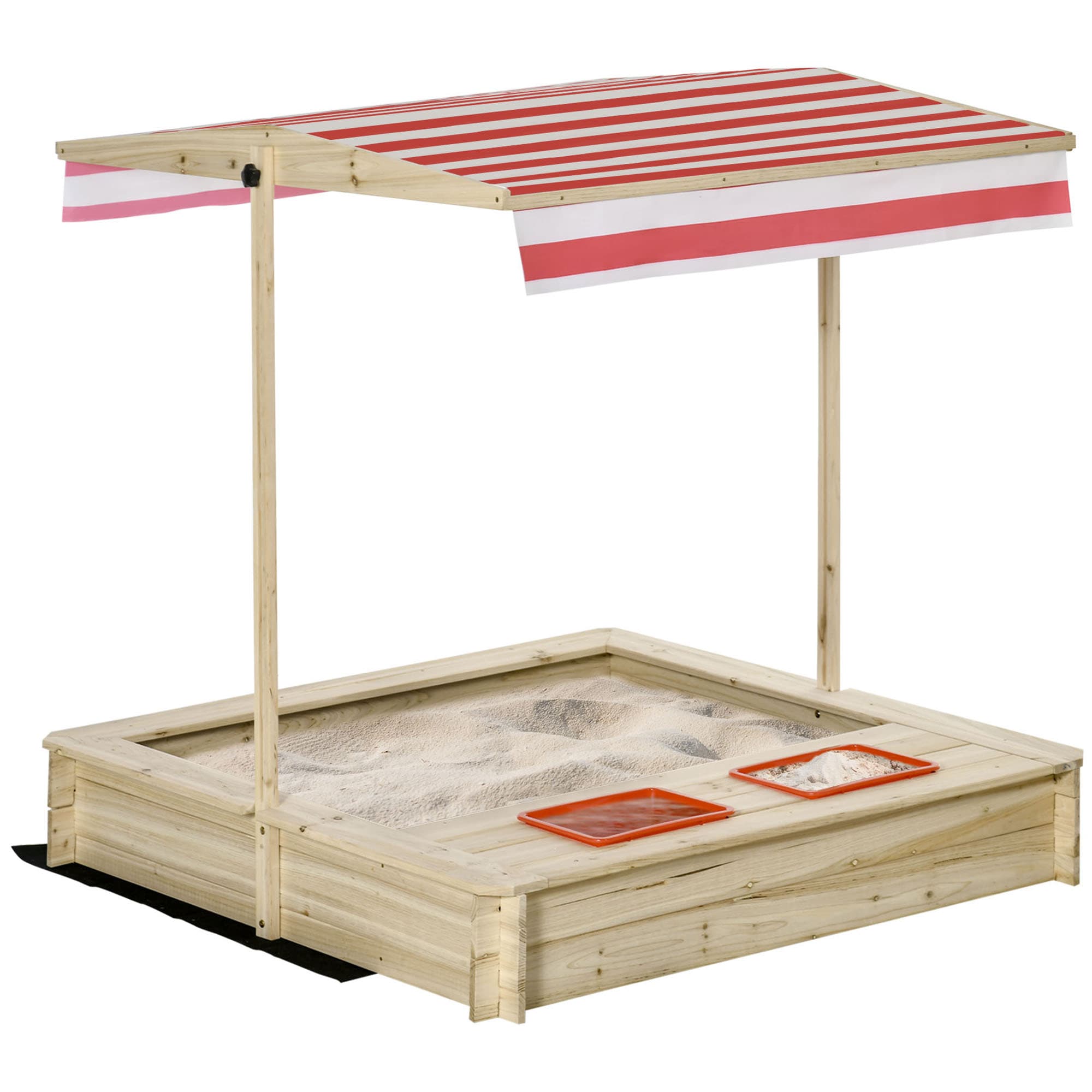 Outsunny Sabbiera per Bambini 3-8 Anni in Legno con Tettuccio Regolabile e Sedili, Gioco da Giardino con 2 Bacini