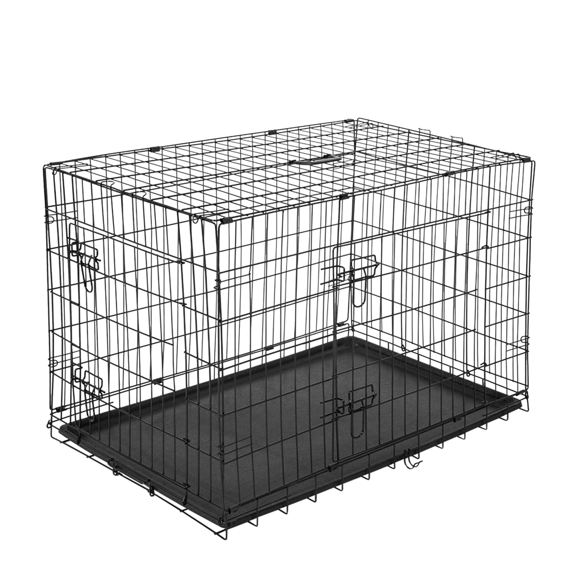 PawHut Gabbia per Animali Domestici Trasportino per Cani e Gatti Pieghevole in Acciaio Doppia Apertura 117 × 74.5 × 81cm Nero