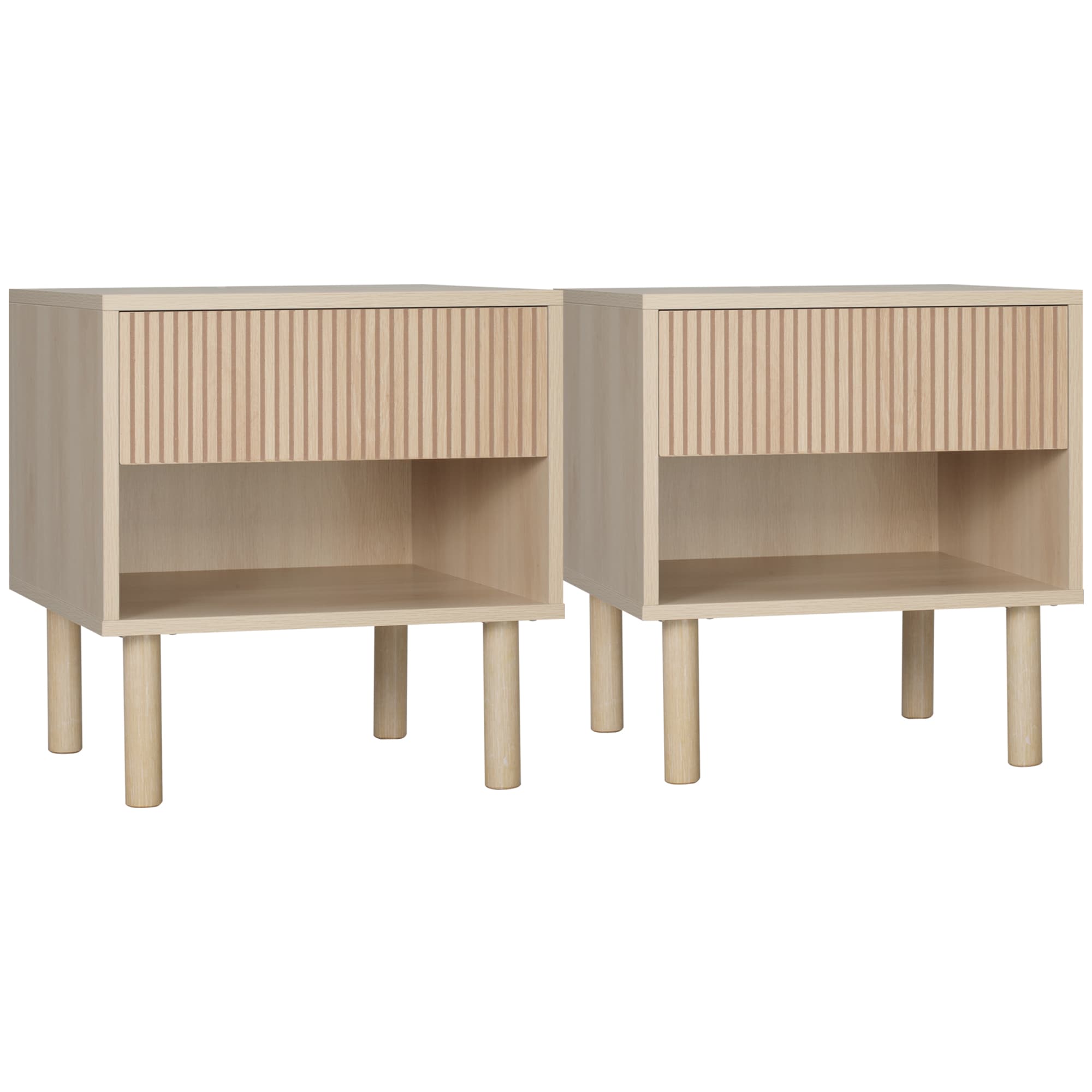 HOMCOM Comodini Camera da Letto con Cassetto e Ripiano Aperto, Set 2 Pezzi Comodini Moderni 47x47x50 cm in Truciolato, color Legno