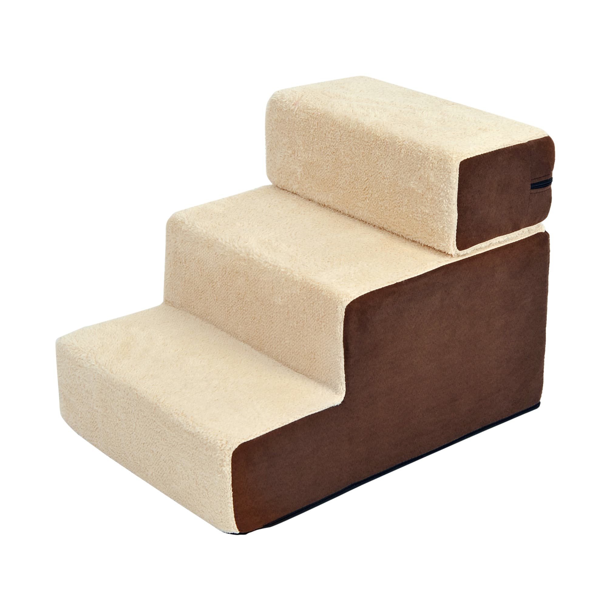 PawHut Scala per Cani e Cuccioli | 3 Gradini Rimovibili e Antiscivolo | Per Divano o Letto | Beige e Marrone | 54x40x39cm