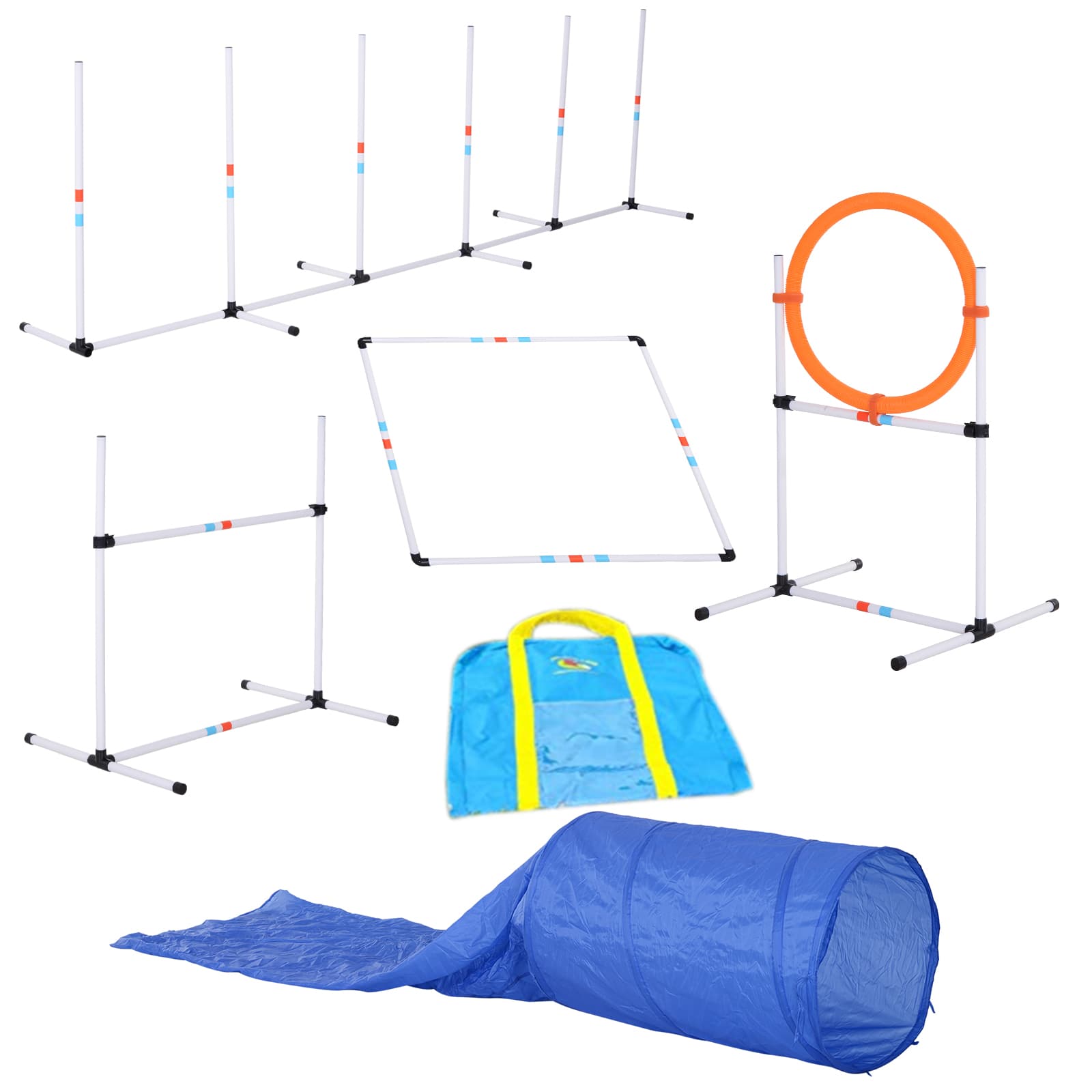 PawHut Set per Addestramento Cani con Salto, Kit Agilita Esercizio Starter, Tunnel, Slalom e Anello