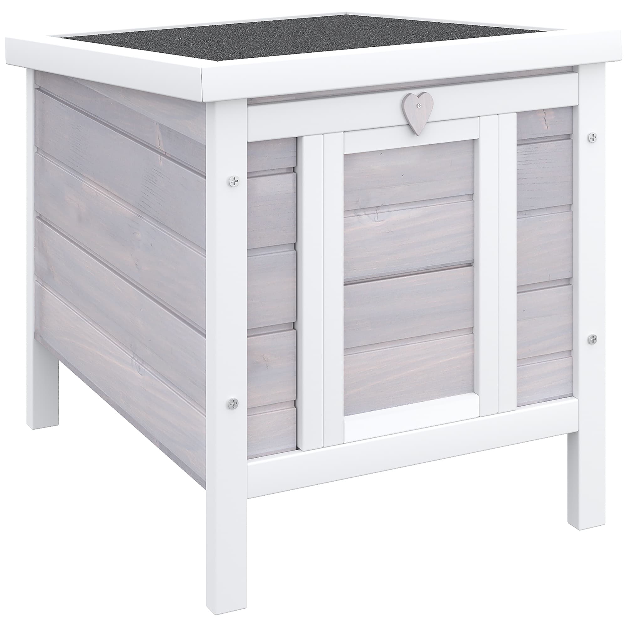 PawHut Gabbia per Conigli in Legno da Esterno con Tetto in Asfalto e Rampa Antiscivolo, 42x51x43cm, Grigia