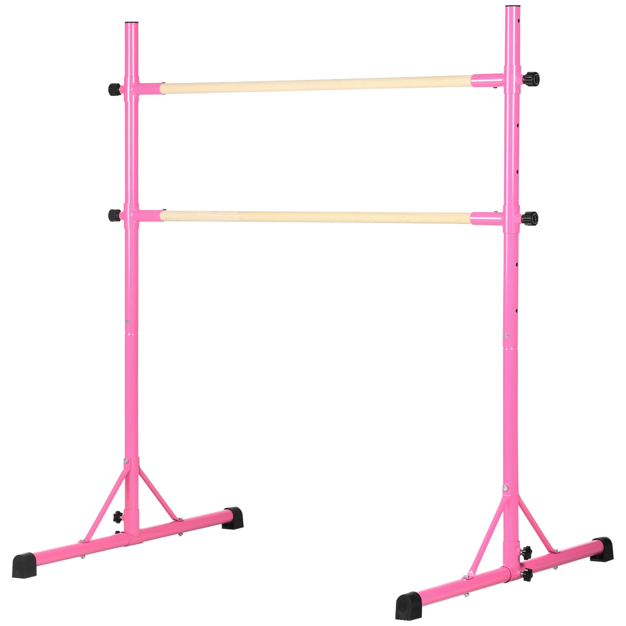 HOMCOM Sbarra Danza Classica Doppia con Altezza Regolabile in Acciaio e Legno, 130x97x152cm, Rosa