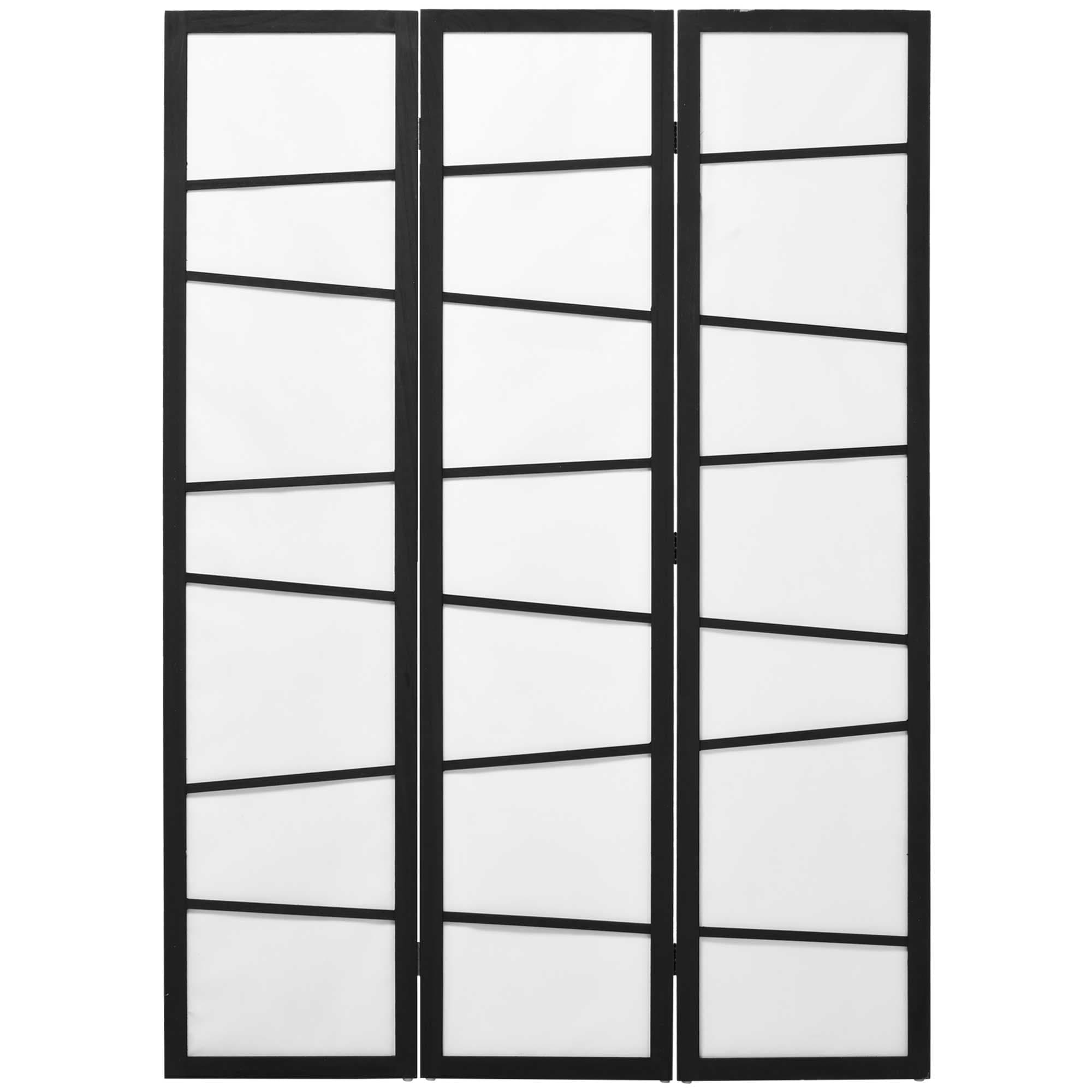 HOMCOM Paravento Separè a 3 Pannelli Pieghevole in Legno, 170x120cm, Nero e Bianco