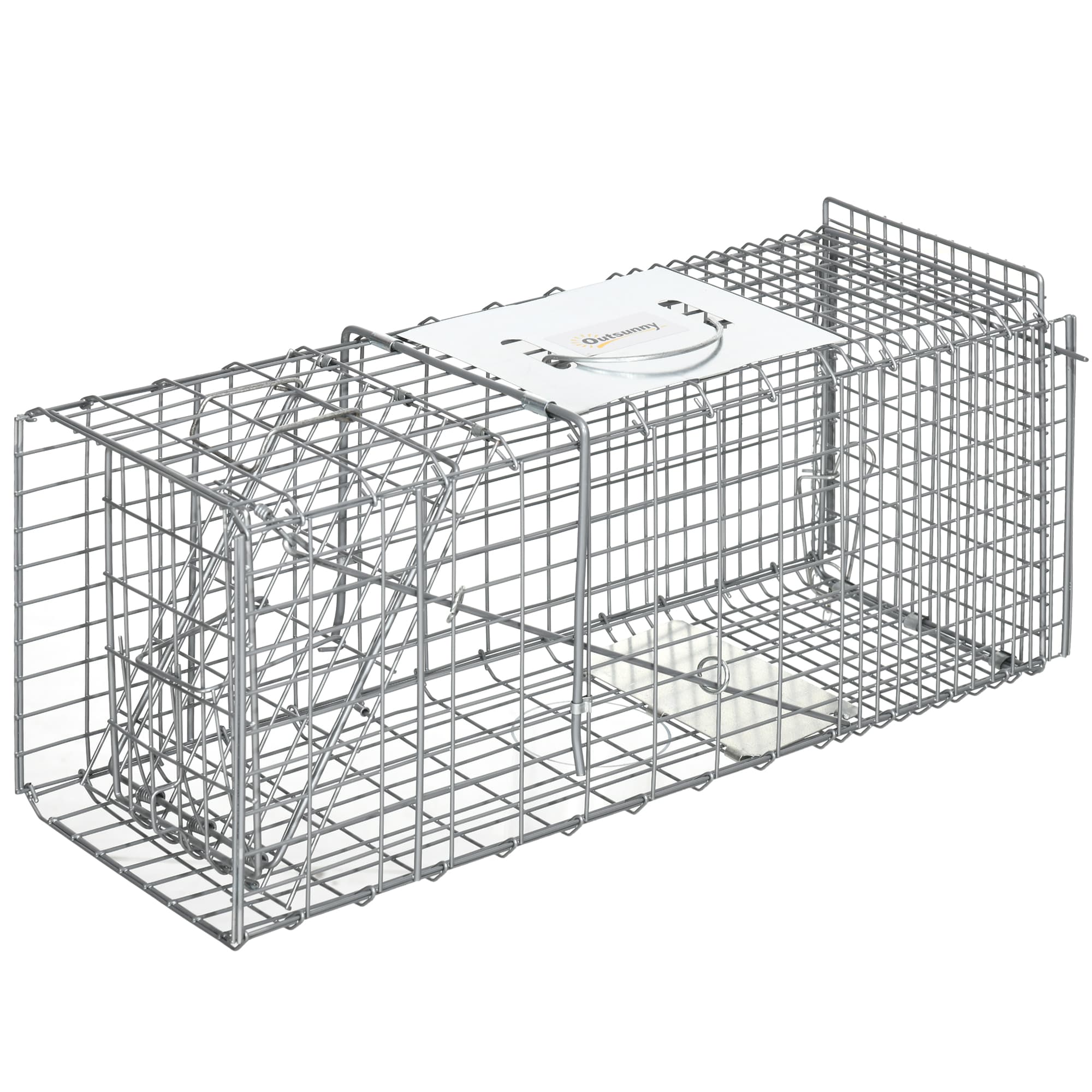 Outsunny Gabbia Trappola per Animali Vivi Pieghevole in Acciaio, 66x24x30.5 cm, Argento