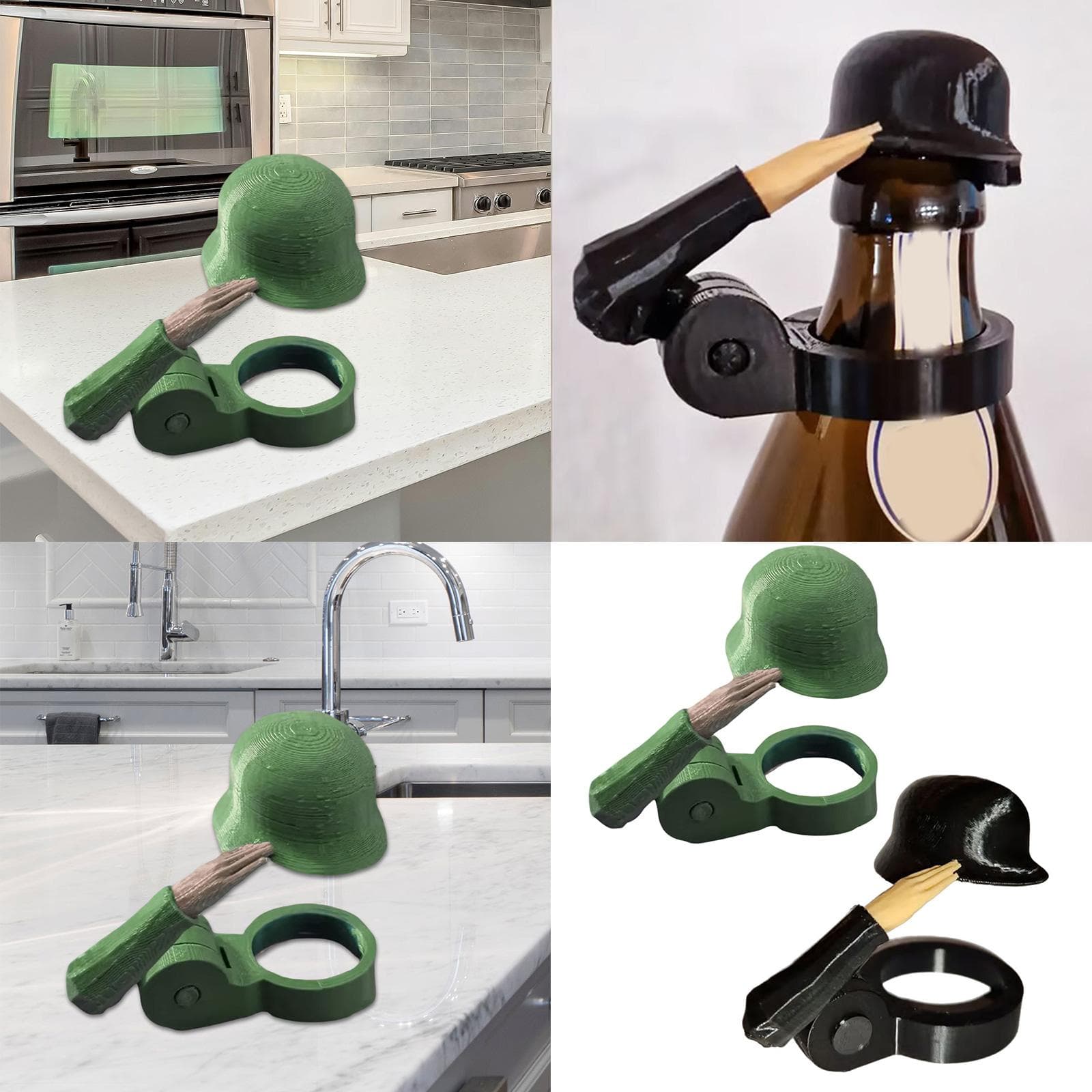 Tappo per Bottiglia di Birra Soldato Verde Saluta Materiale Ecologico Copribottiglia Ideale per Riunioni in Casa e Picnic all'Aperto nero