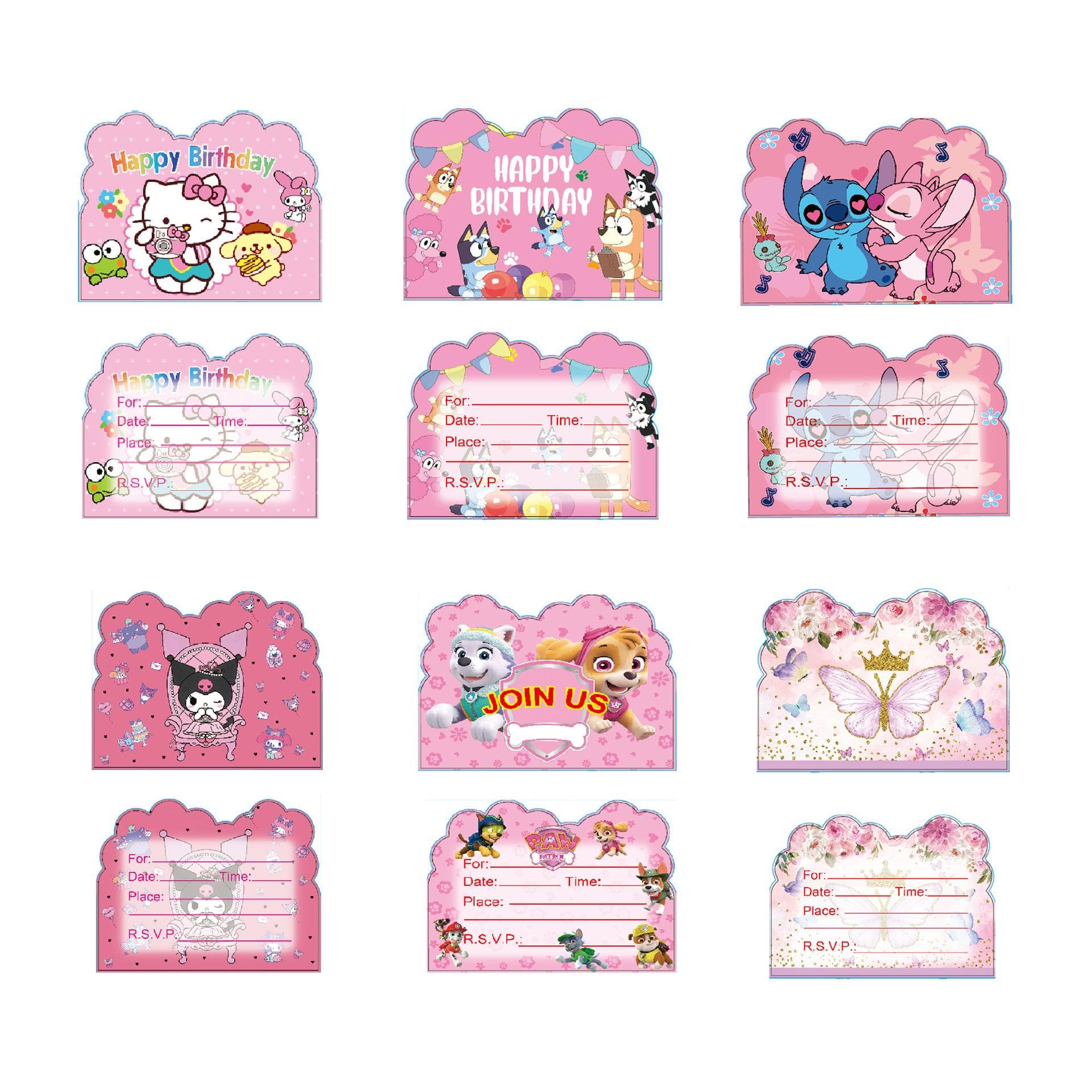 Biglietti d'Invito a Tema Forniture per Feste di Compleanno Biglietti d'Invito Monouso Decorazioni per Feste di Compleanno per Bambini e Bambine