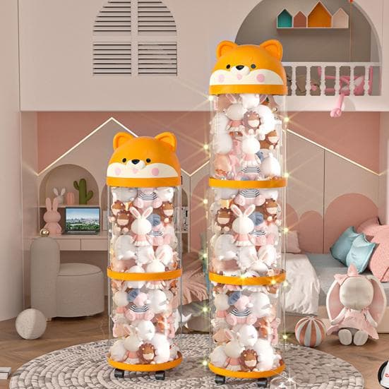 Tubo Porta Peluche Organizzatore per Bambole di Peluche con Ruote Secchio Trasparente per Giocattoli di Peluche con Coperchio per Cameretta dei Bambin