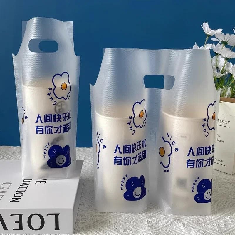 100 Sacchetti per Tè al Latte da 500/700ml Monouso da Asporto Portatili in Plastica Tascabile Cartone Spesso Sacchetto per Imballaggio Bevande da