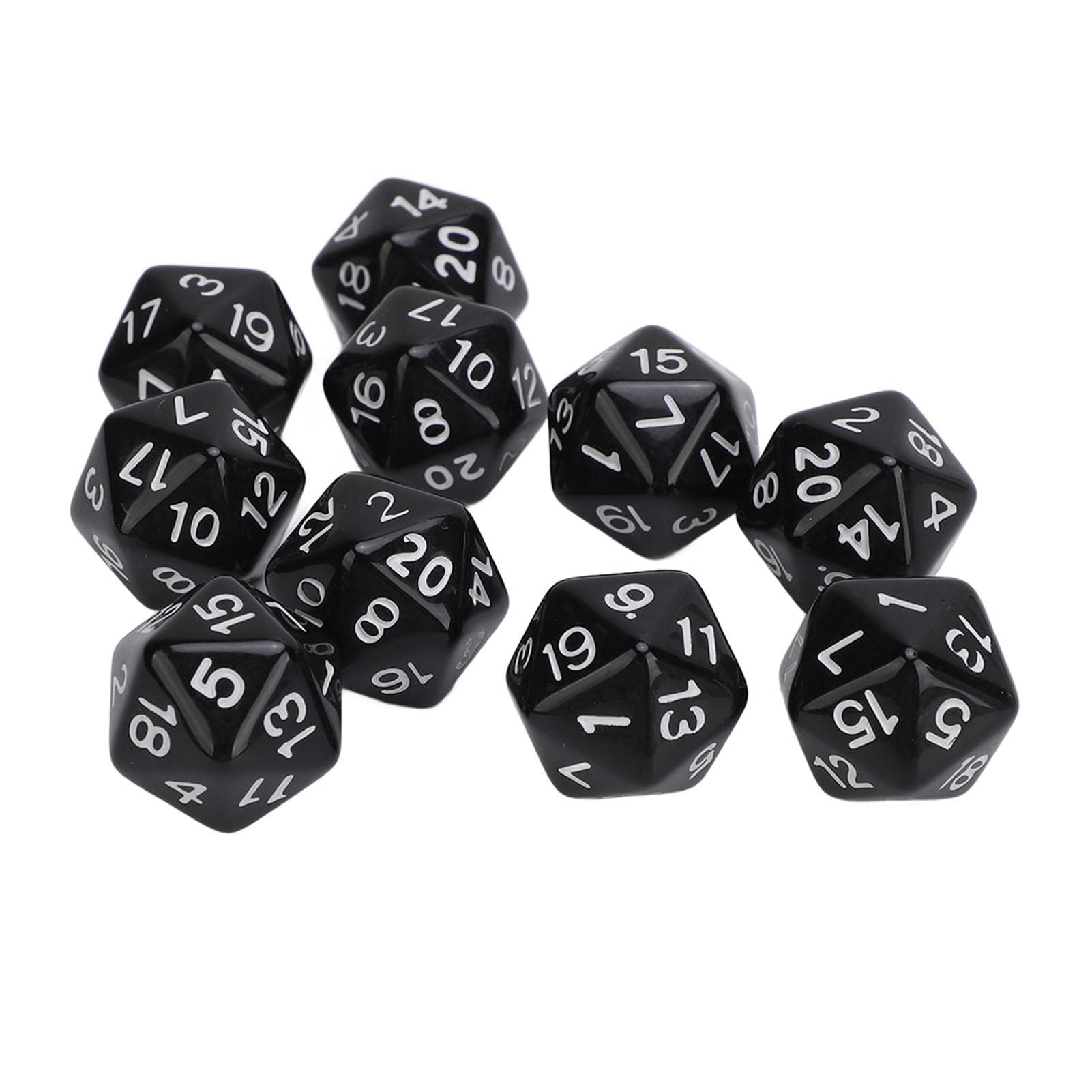 Set di dadi poliedrici da 10 pezzi in plastica leggera a 20 facce per giochi di ruolo da tavolo nero
