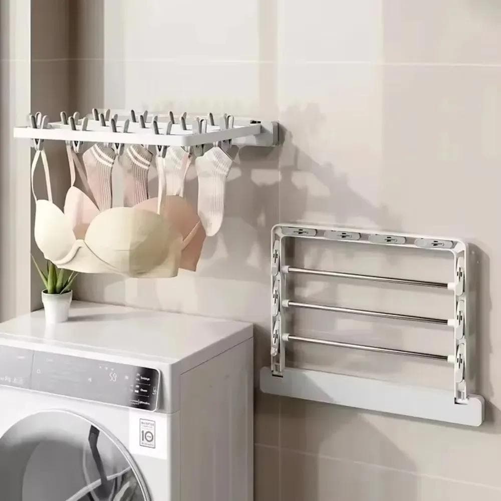 Stendino Pieghevole Montato a Parete Salvaspazio Molletta per Asciugatura Bagno Non Perforato Porta Asciugamani Calzini Accessorio Domestico Balcone