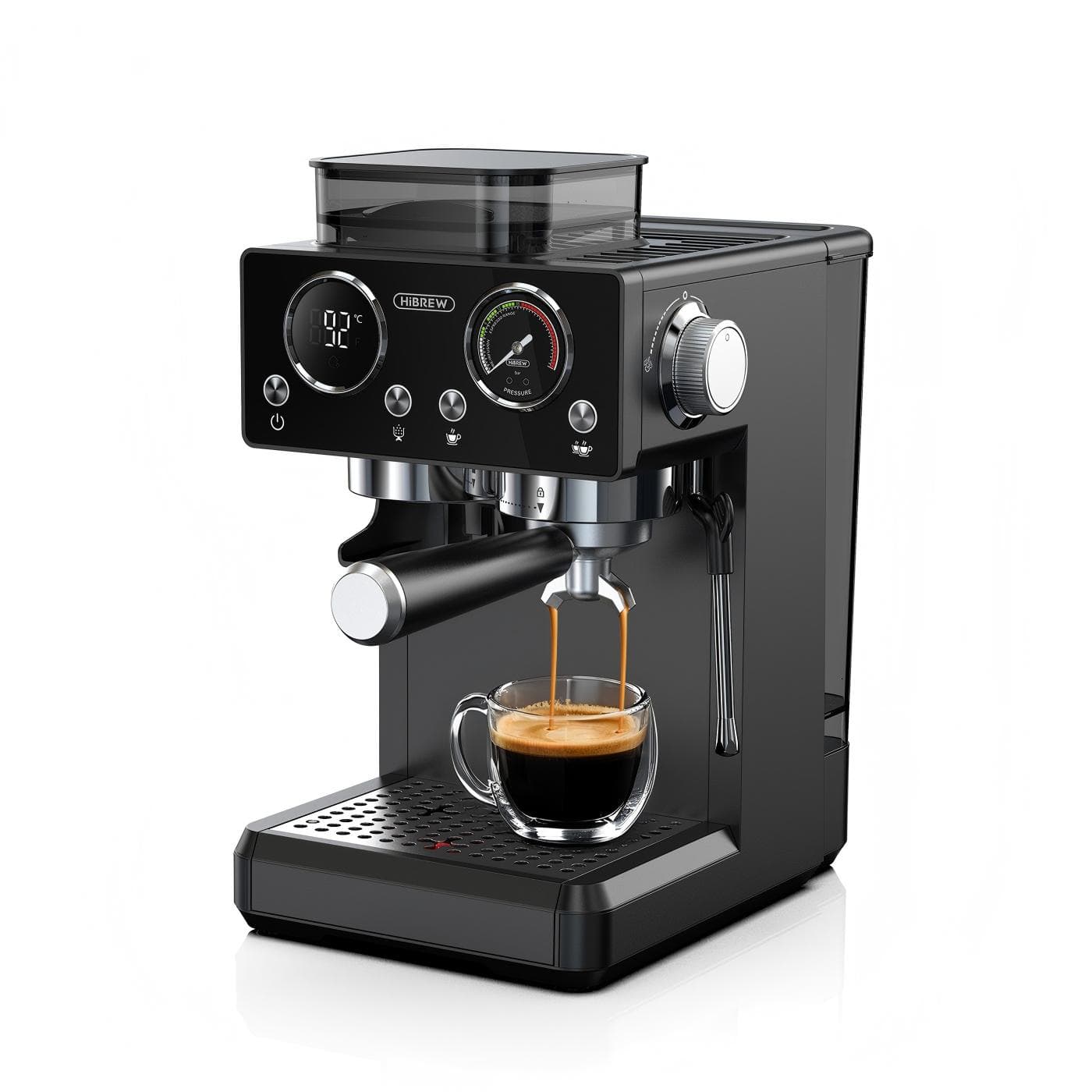 Macchina per Caffè Espresso HIBREW H20 1350W 20Bar con Macinacaffè Integrato, Montalatte, Regolazione Macinatura a 20 Livelli, Serbatoio Acqua da
