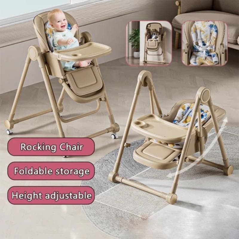 Seggiolone Multifunzionale 3 in 1 per Bambini Regolabile in Altezza Sedia Pappa per Bambini Domestica Pieghevole Sedile a Dondolo per Bambini Piccoli