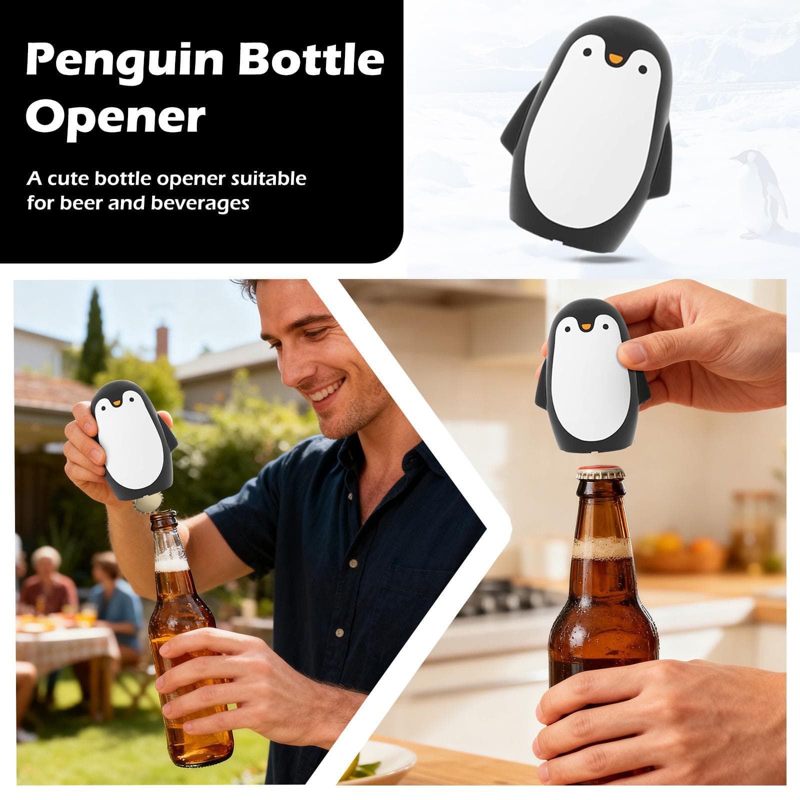Apribottiglie Pinguino – Raccogli Tappi Magnetico, Spinta Automatica Off Birra E Apribottiglie, Divertente Per Bar di Casa Campeggio E Feste