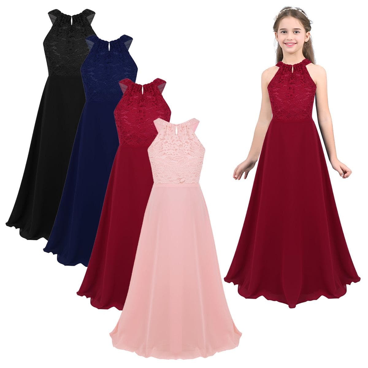 Elegante abito da ragazza di fiore Abito da sposa formale da principessa in pizzo floreale con ritaglio sul retro cm colore blu navy