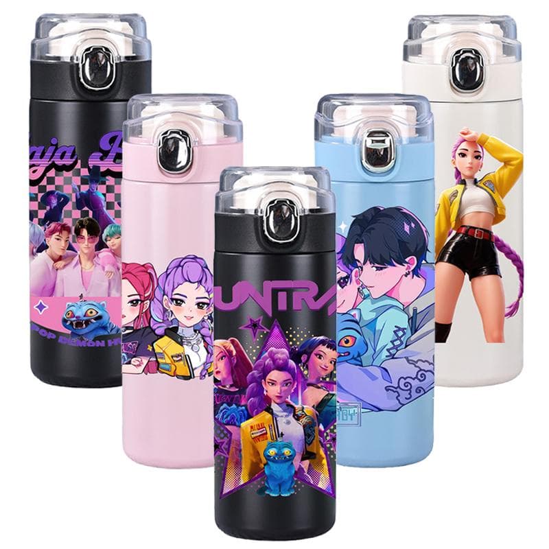 Nuova Borraccia Termica in Acciaio Inossidabile 400ml Stampata Anime K-Pop Demon Hunters, Portatile, Anti-perdita, Tazza da Campeggio, Regalo per Bamb