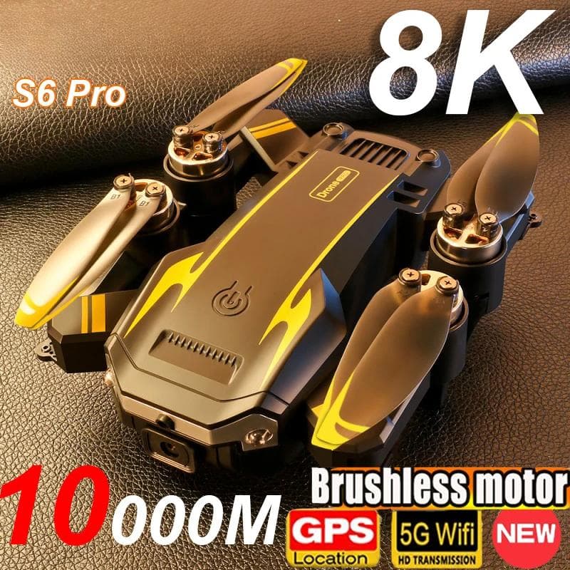 Drone S6 Pro Aereo 8K HD Professionale Pieghevole Quadricottero con Evitamento Ostacoli Doppia Fotocamera GPS WIFI UAV RC Regali di Natale