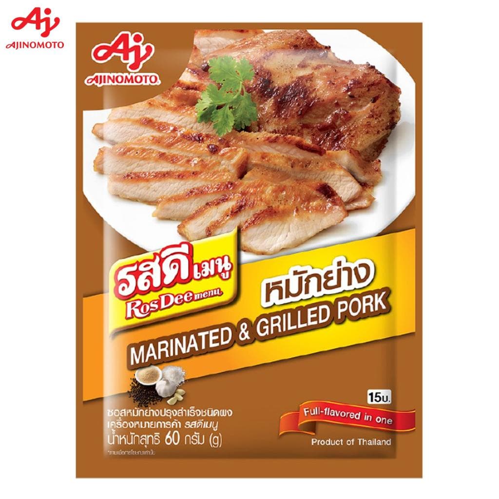 Ajinomoto RosDee menu, Maiale marinato e alla griglia, Tutto il gusto in uno, 60 g 1 pz / 3 pz / 10 pz - Tailandese