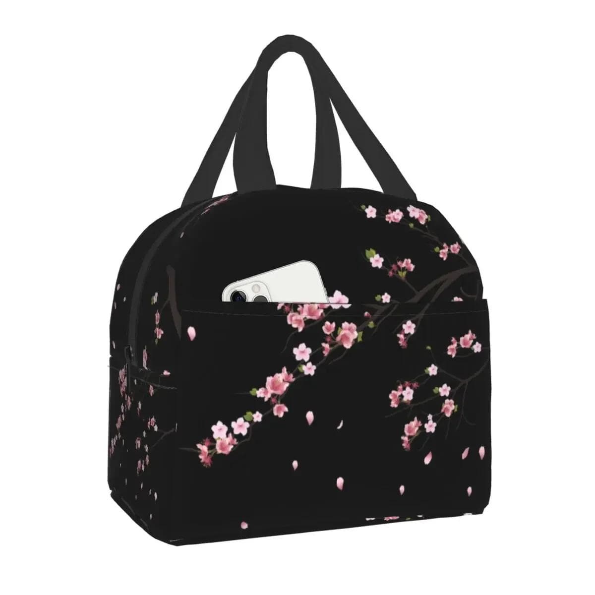 Borsa Pranzo Termica Isolata Ramo di Sakura Giapponese per Donne Portatile Impermeabile Fiori Floreale Fiori di Ciliegio Refrigerante Termica Porta Be