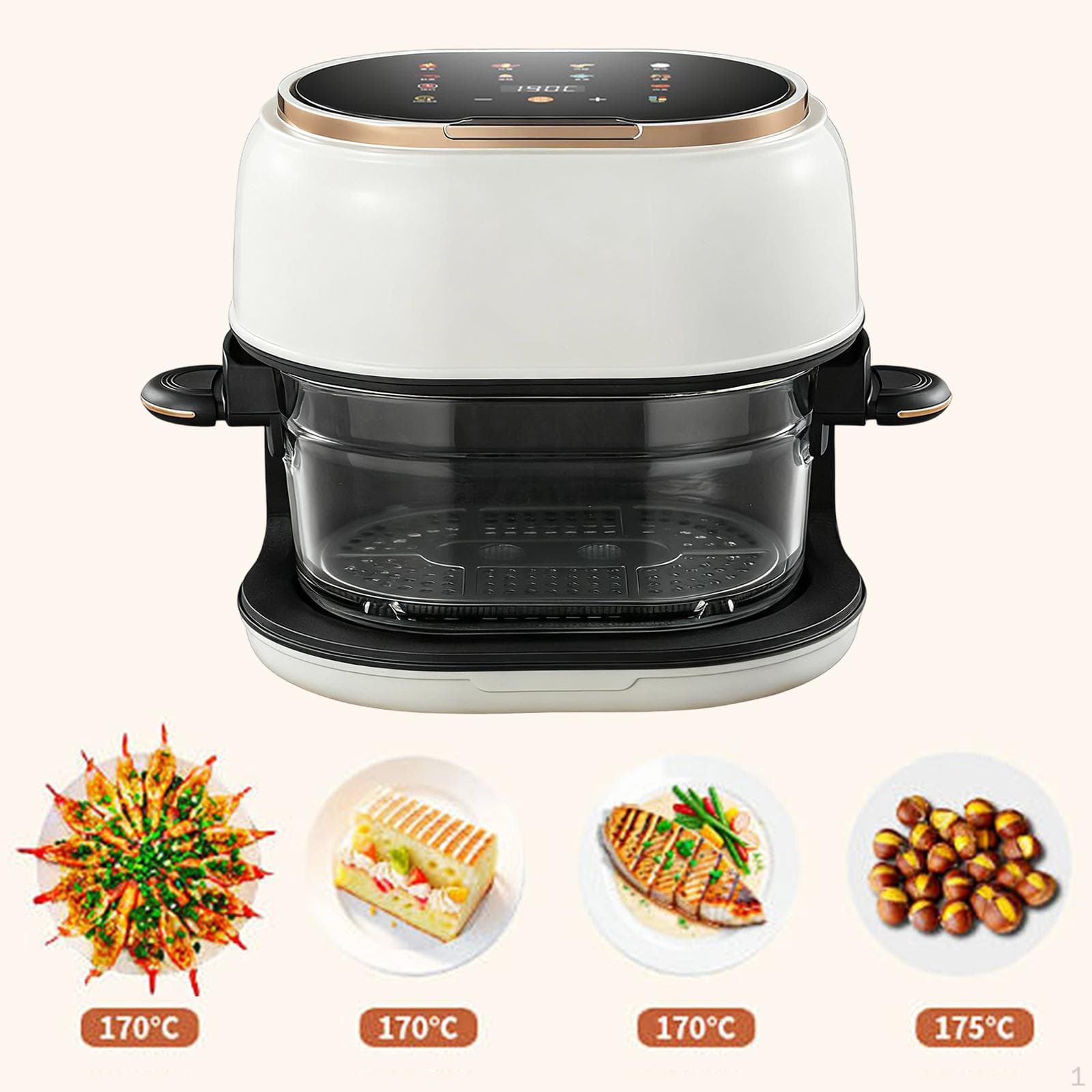 Friggitrice ad Aria in Vetro Visibile Robusta Antiaderente Design a Vassoio Lungo per Carne Torta Patatine Fritte Bianco verde