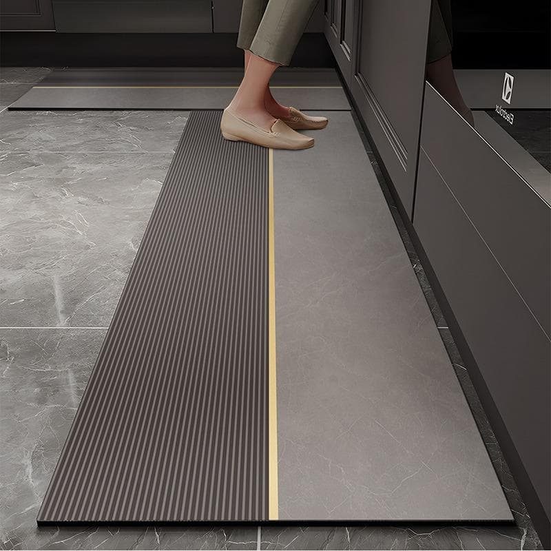 Tappetino da Cucina Antiscivolo Resistente all'Olio Cancellabile Tappeto in Pelle Pvc Tappeto Impermeabile Beige Linea Texture Decorazione per la Casa