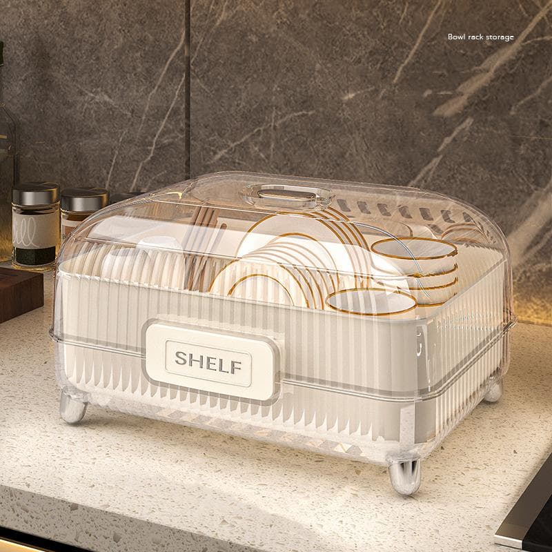 Scolapiatti da cucina, contenitore per stoviglie di grande capacità, antipolvere con coperchio, contenitore e organizzazione per stoviglie da banco