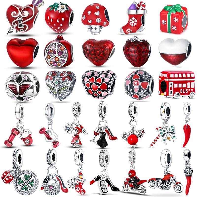 Nuovi ciondoli a forma di cuore in argento sterling 925 serie colore rosso perline regali gioielli fortunati