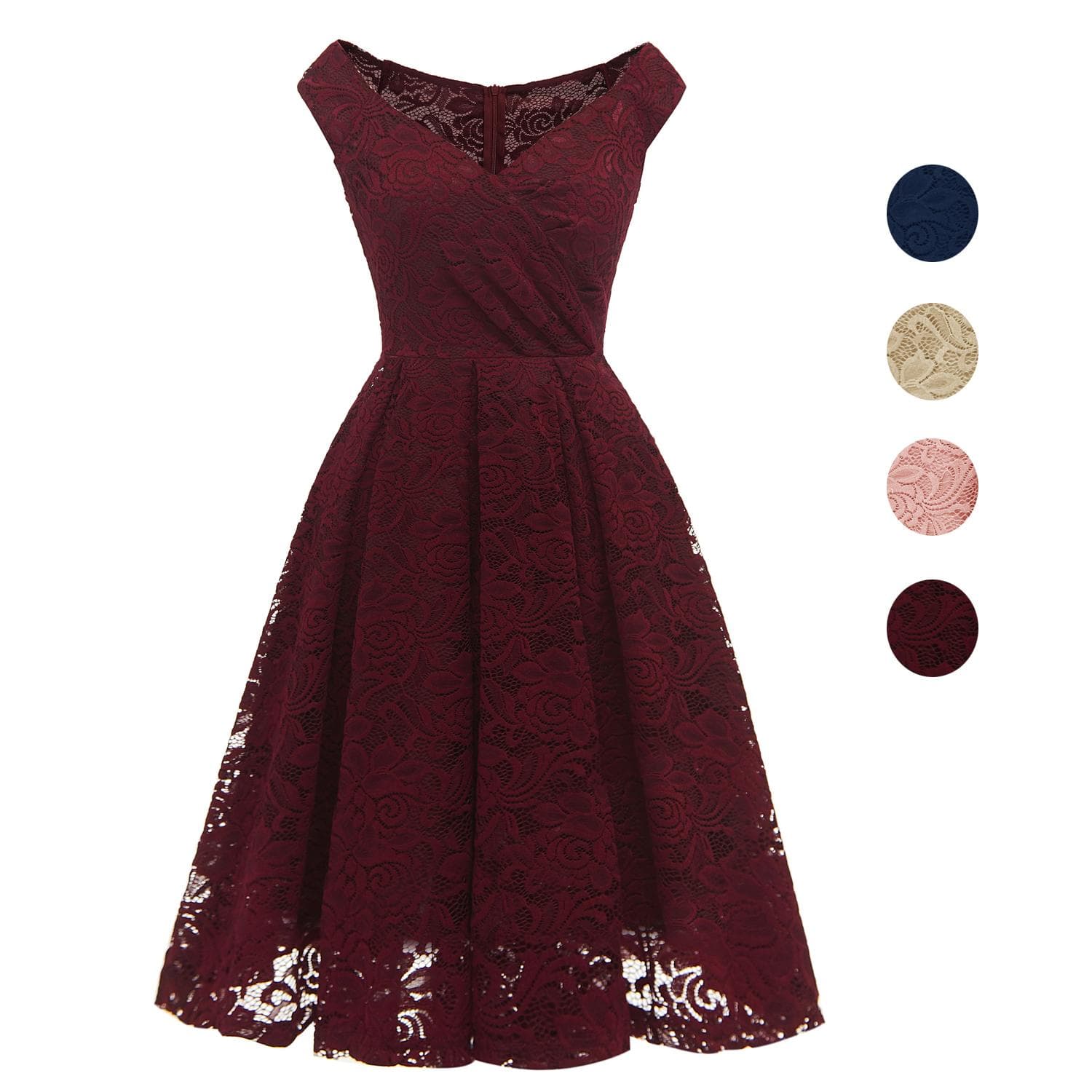 Abito da damigella d'onore in pizzo floreale vintage da donna Bardot con spalle scoperte Midi Swing party da sera cocktail abiti da sposa abiti formal