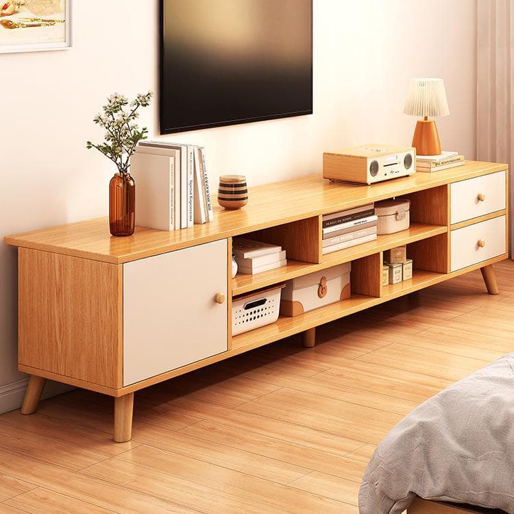 Set Porta TV e Tavolino da Caffè Yijiada Nordic: Mobile da Pavimento Moderno per Piccoli Appartamenti con Gambe in Legno Massello