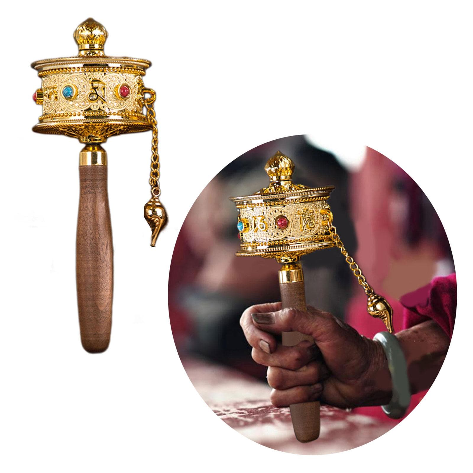 Ruota di preghiera tibetana Ruota di preghiera portatile Mantra delle sei sillabe del buddismo tibetano Manovella a mano Ruota di preghiera buddista