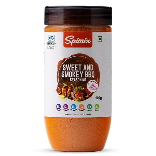 Condimento BBQ Dolce & Affumicato SPIMIX | 100g | Reso più Salutare con Vitamina B12 & D e Sale Rosa dell'Himalaya | Miscela Piccante e Audace per la