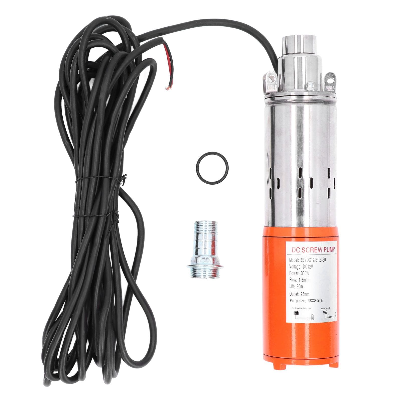 Pompa a Vite CC Pozzo Profondo Solare Sommergibile Alta Pressione 12V 30 metri Alta Prevalenza 3SYDC12 S1.5‑30
