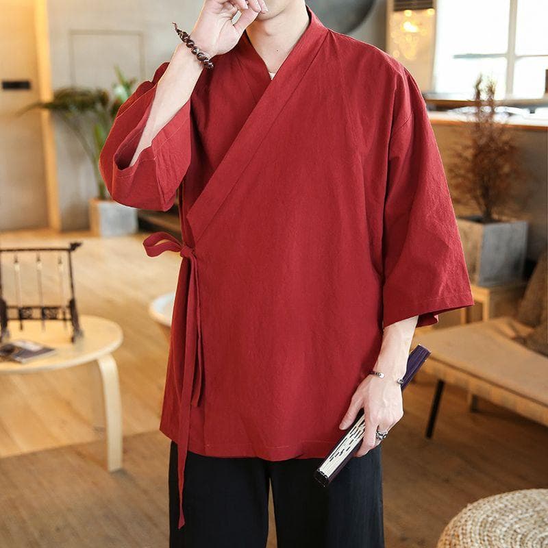 Kimono da uomo solido Kimono giapponese Streetwear Uomo Abbigliamento giapponese Camicia Camicetta Abbigliamento coreano Cardigan cm nero