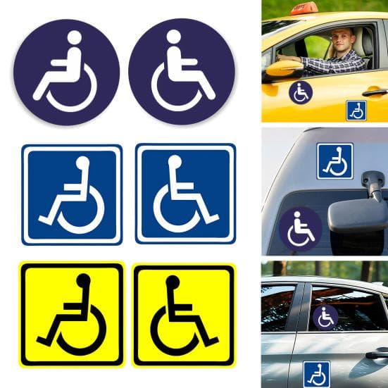 5 adesivi per disabili in vinile resistente ai raggi UV, impermeabili, facili da vedere, con simboli per sedie a rotelle.