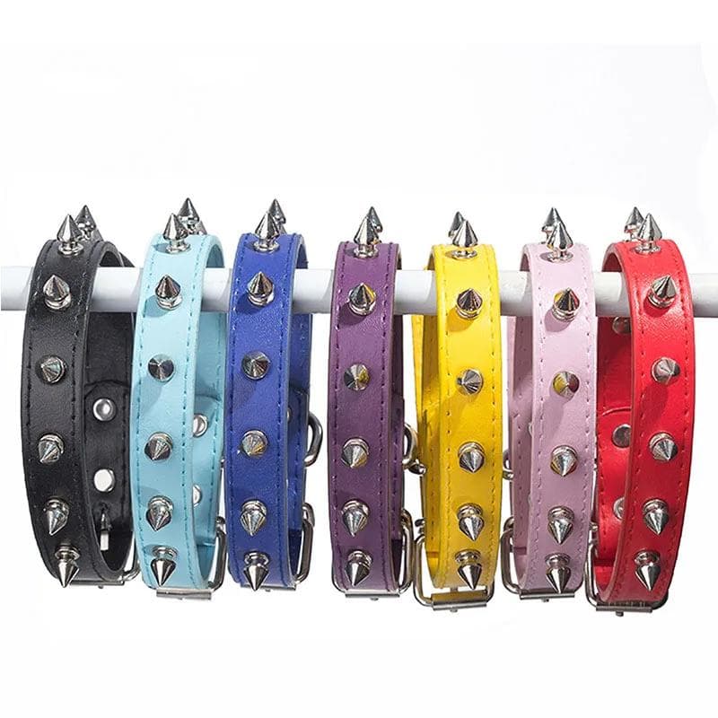 Collare in pelle per cani e gatti con borchie a spillo, per cuccioli, per cani di piccola, media e grande taglia, con laccetto da collo, accessori per