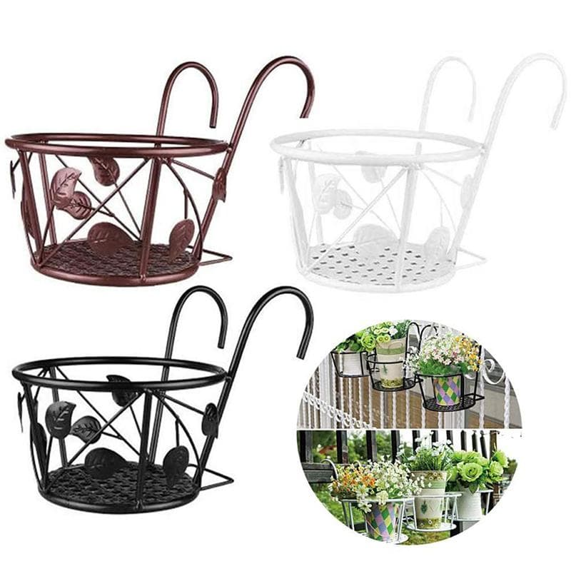 Cesto pensile per piante da esterno, in ferro, per recinzione, balcone, vasi rotondi per fiori, supporto per fioriera sospesa, decorazione da giardino