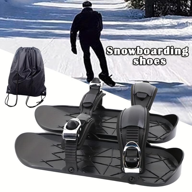 Mini racchette da neve per sci e pattinaggio, mini slitta da sci regolabile, piccolo snowboard, scarponi da sci sportivi nero